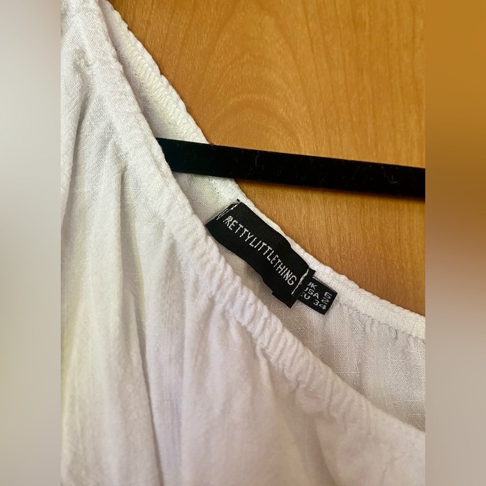 PrettyLittleThing linen Cream Off-Shoulder Blouse - Picture 3 of 4